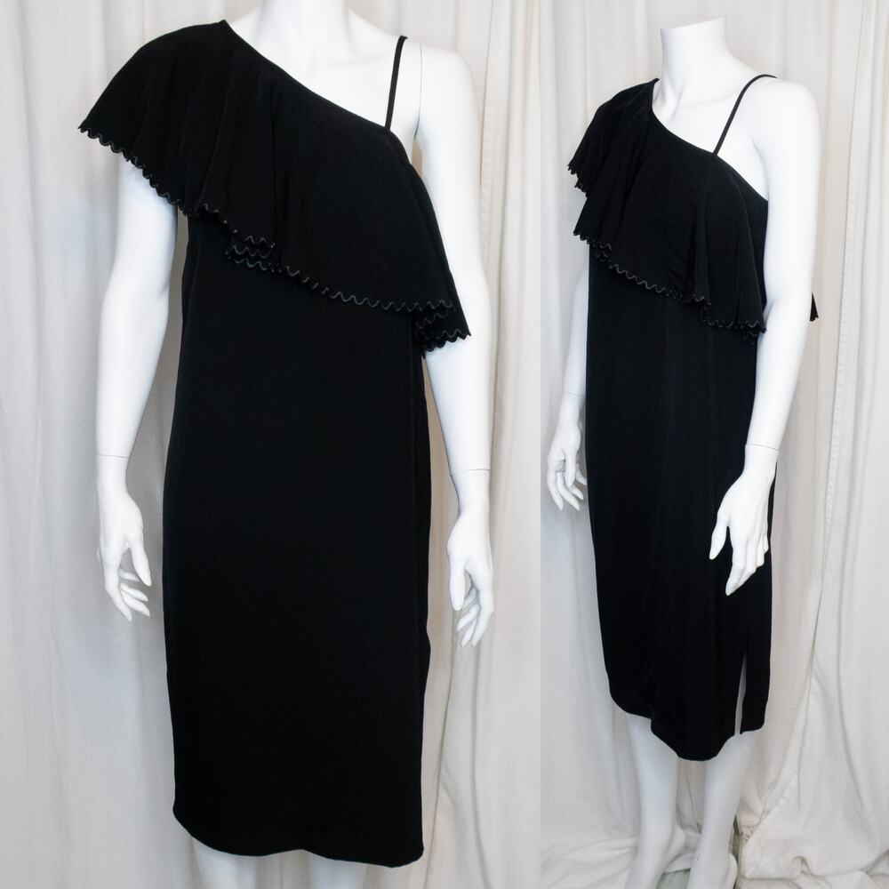 RODEBJER 'Wepet' Black Ruffled One-Shoulder Dress XS